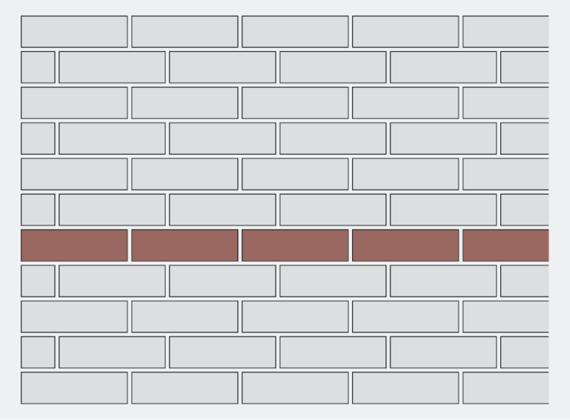 Diagram of 1/3 running bond with stretchers highlighted