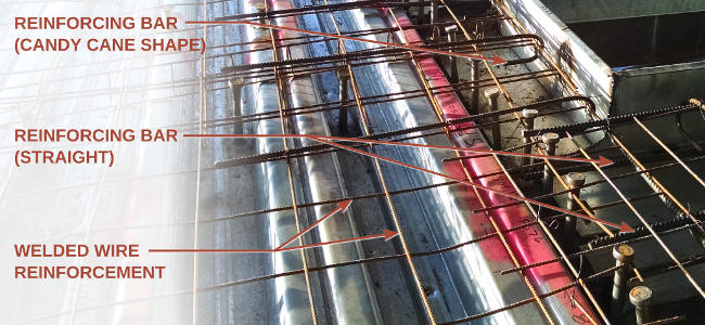 Photo of steel reinforcing installed prior to concrete pour