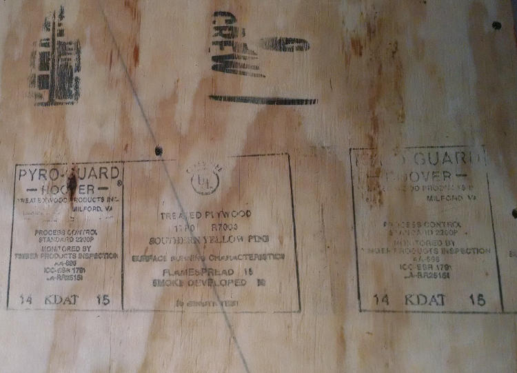 Photo of a Label on fire treated plywood