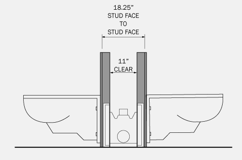 Section graphic of a Water Closet / Toilet, Double, Stud Wall