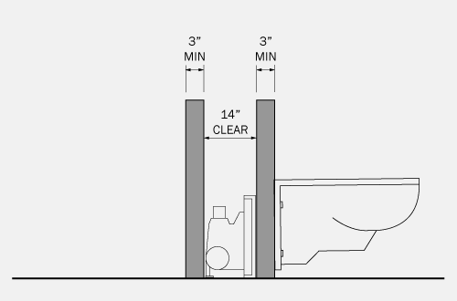 Section graphic of a Water Closet / Toilet, Single, Block Wall