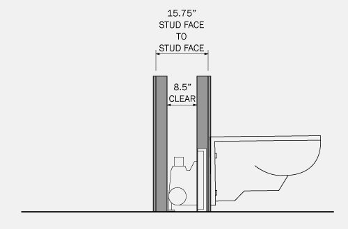Section graphic of a Water Closet / Toilet, Single, Stud Wall